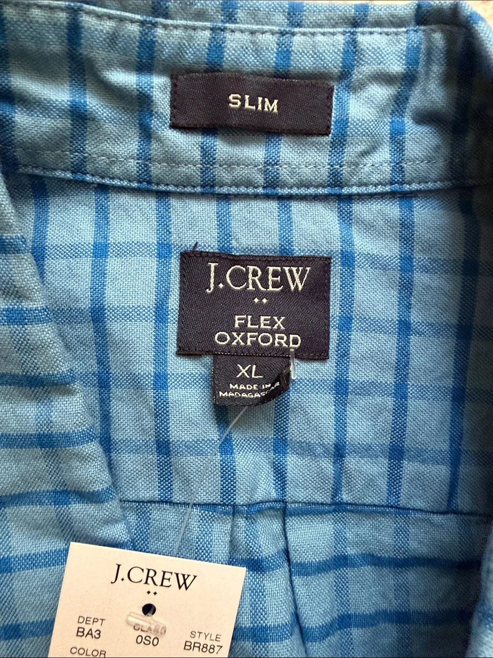 J. Crew Men’s Blue Windowpane Button-Down Slim Fit Shirt - Size XL